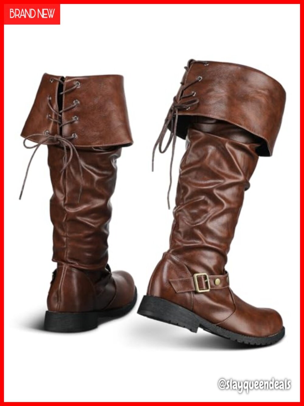 Faux Leather Lace-Up Pirate Boots Renaissance Costume Footwear